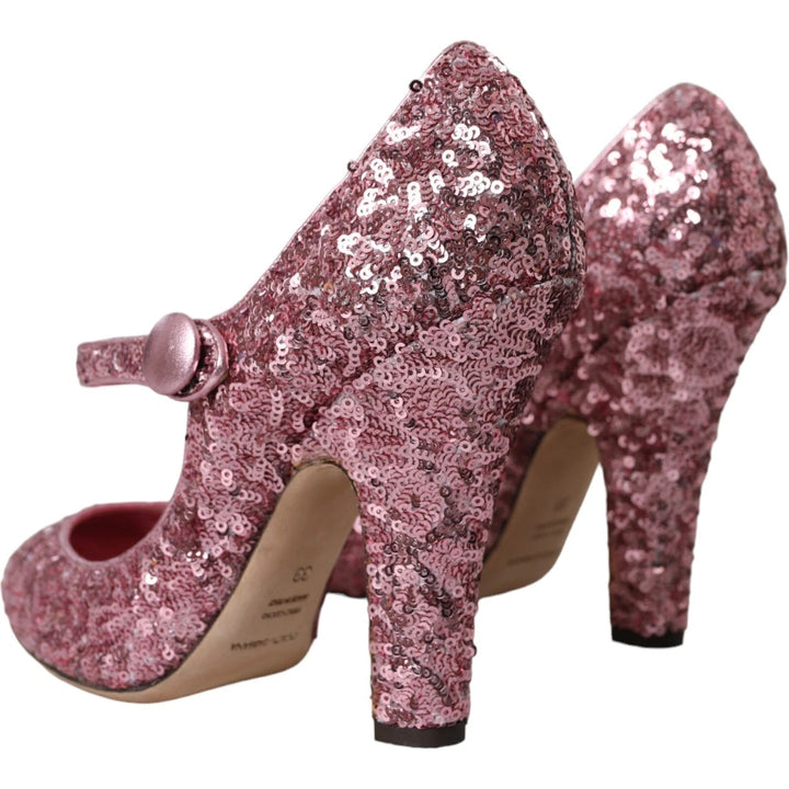 Women’s Dolce &amp; Gabbana Pink Sequin Mary Jane Pumps High Heels Shoes