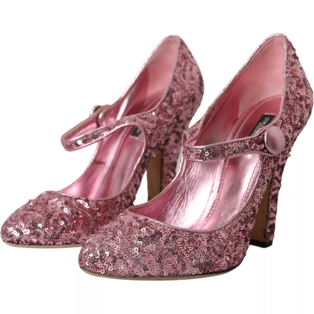 Women’s Dolce & Gabbana Pink Sequin Mary Jane Pumps High Heels Shoes
