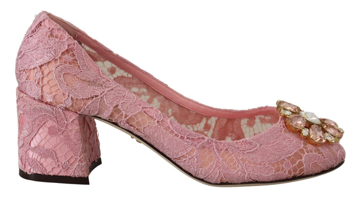 Women’s Dolce &amp; Gabbana Pink Taormina Lace Crystal Pumps Pastel Shoes