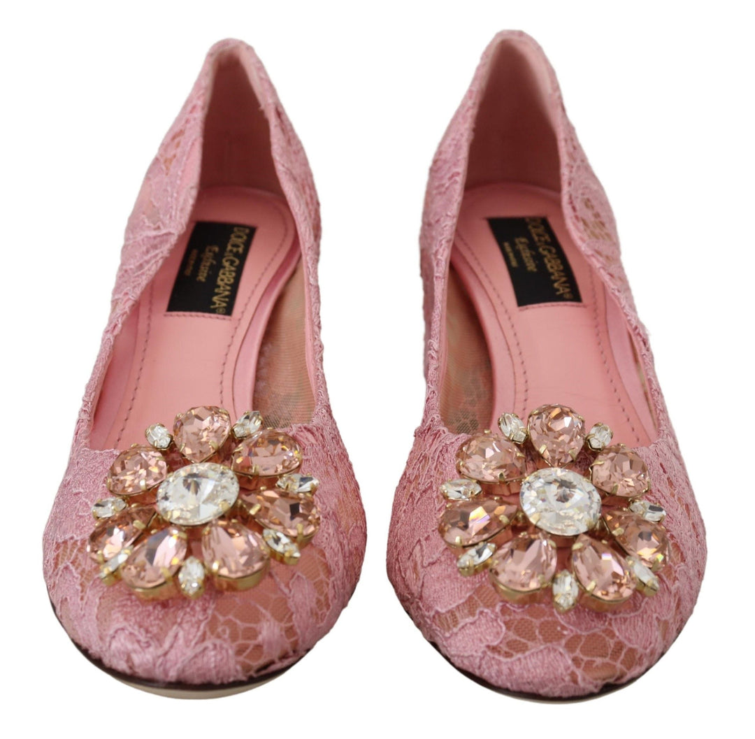 Women’s Dolce &amp; Gabbana Pink Taormina Lace Crystal Pumps Pastel Shoes
