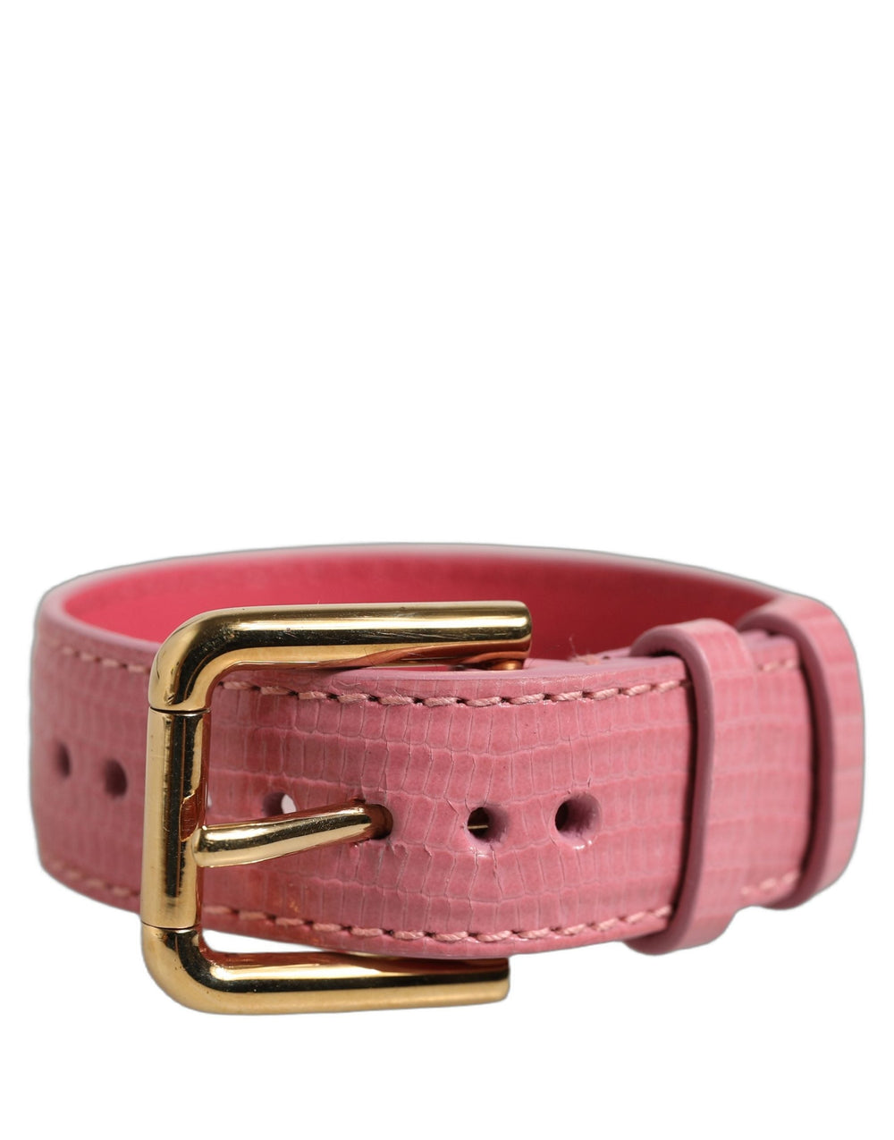 Women’s Dolce & Gabbana Pink Textured Leather Gold Buckle Belt Strap Bracelet
