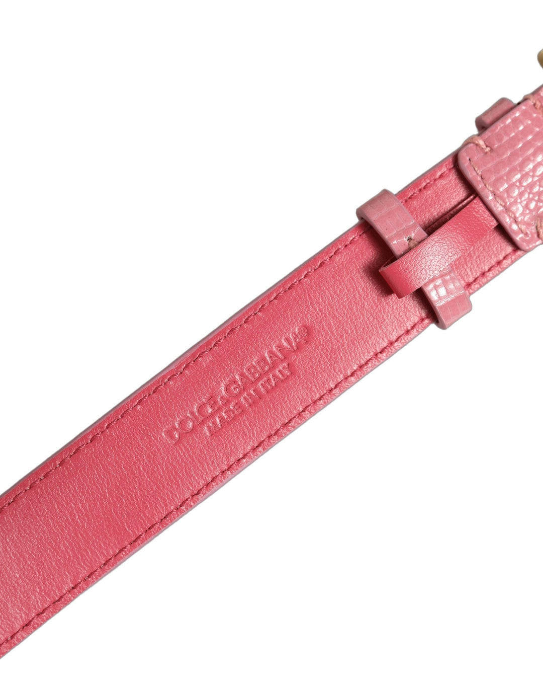 Women’s Dolce &amp; Gabbana Pink Textured Leather Gold Buckle Belt Strap Bracelet
