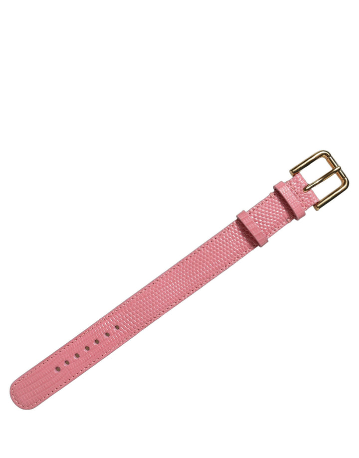 Women’s Dolce &amp; Gabbana Pink Textured Leather Gold Buckle Belt Strap Bracelet
