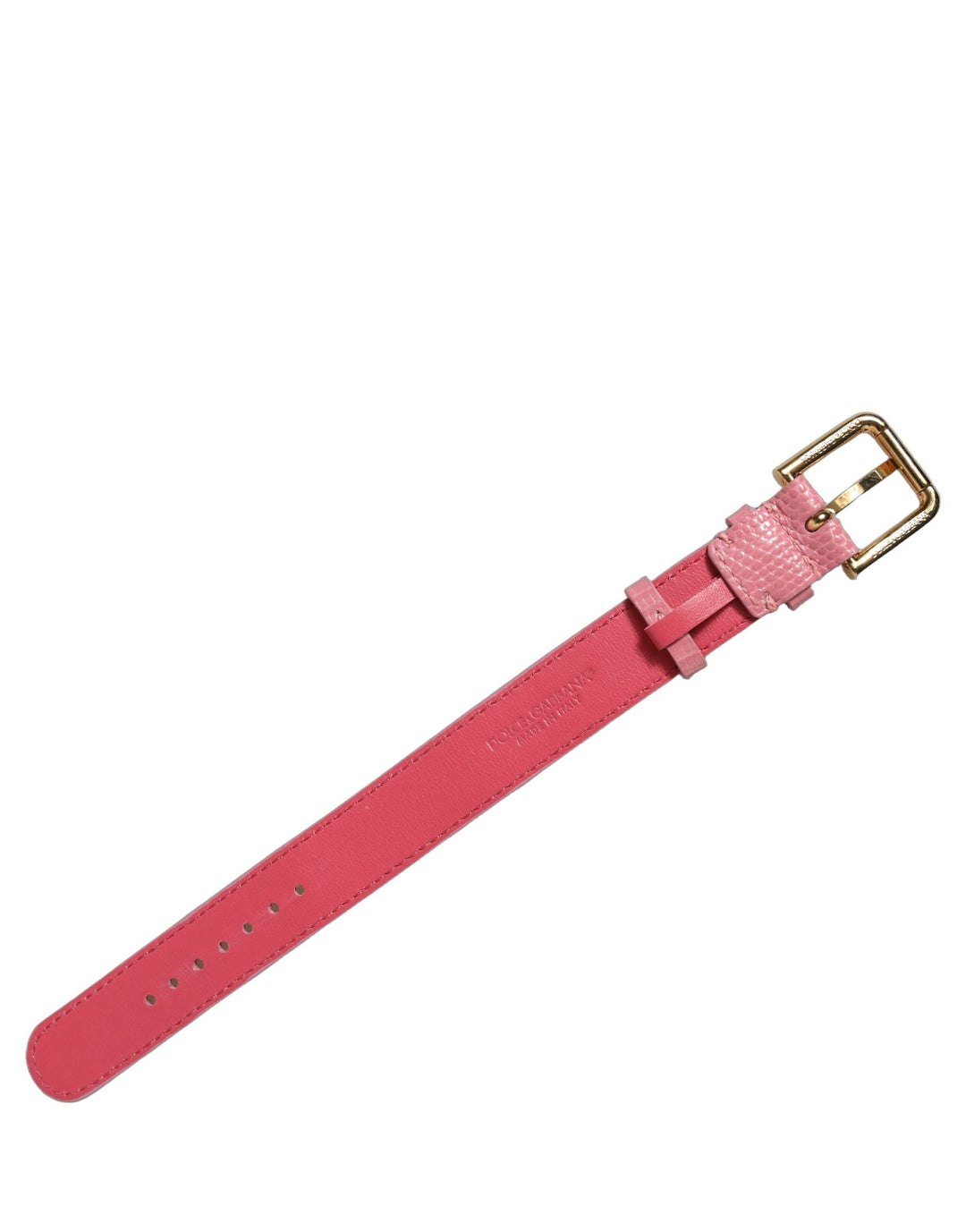 Women’s Dolce &amp; Gabbana Pink Textured Leather Gold Buckle Belt Strap Bracelet
