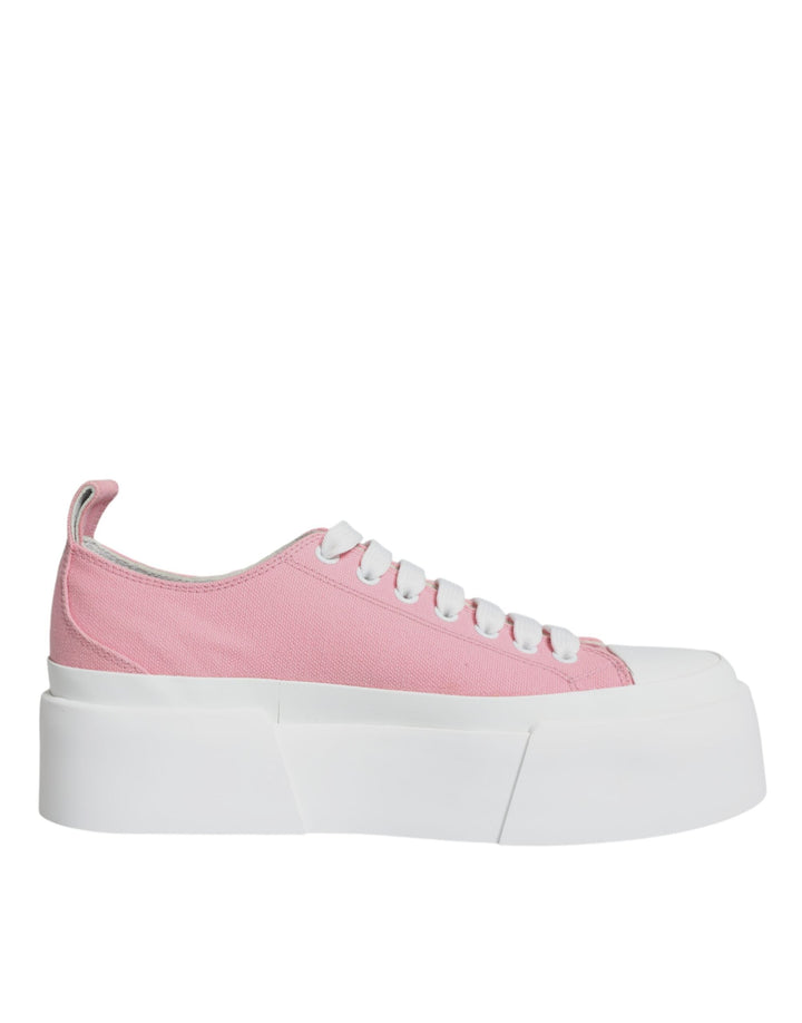 Dolce &amp; Gabbana Pink White Canvas Logo Low Top Sneakers Shoes