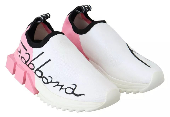 Dolce &amp; Gabbana Pink White Logo Sorrento Sneakers Shoes