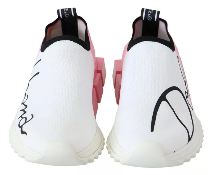Dolce &amp; Gabbana Pink White Logo Sorrento Sneakers Shoes