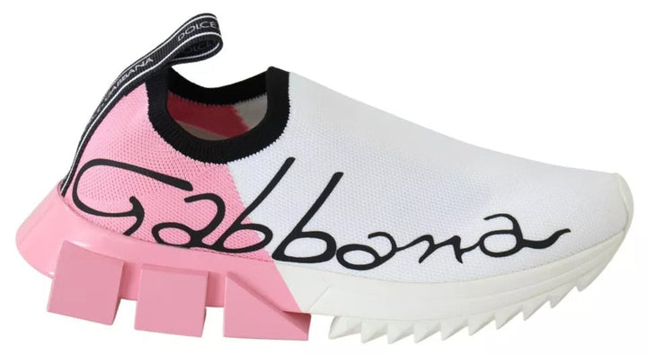Dolce &amp; Gabbana Pink White Logo Sorrento Sneakers Shoes