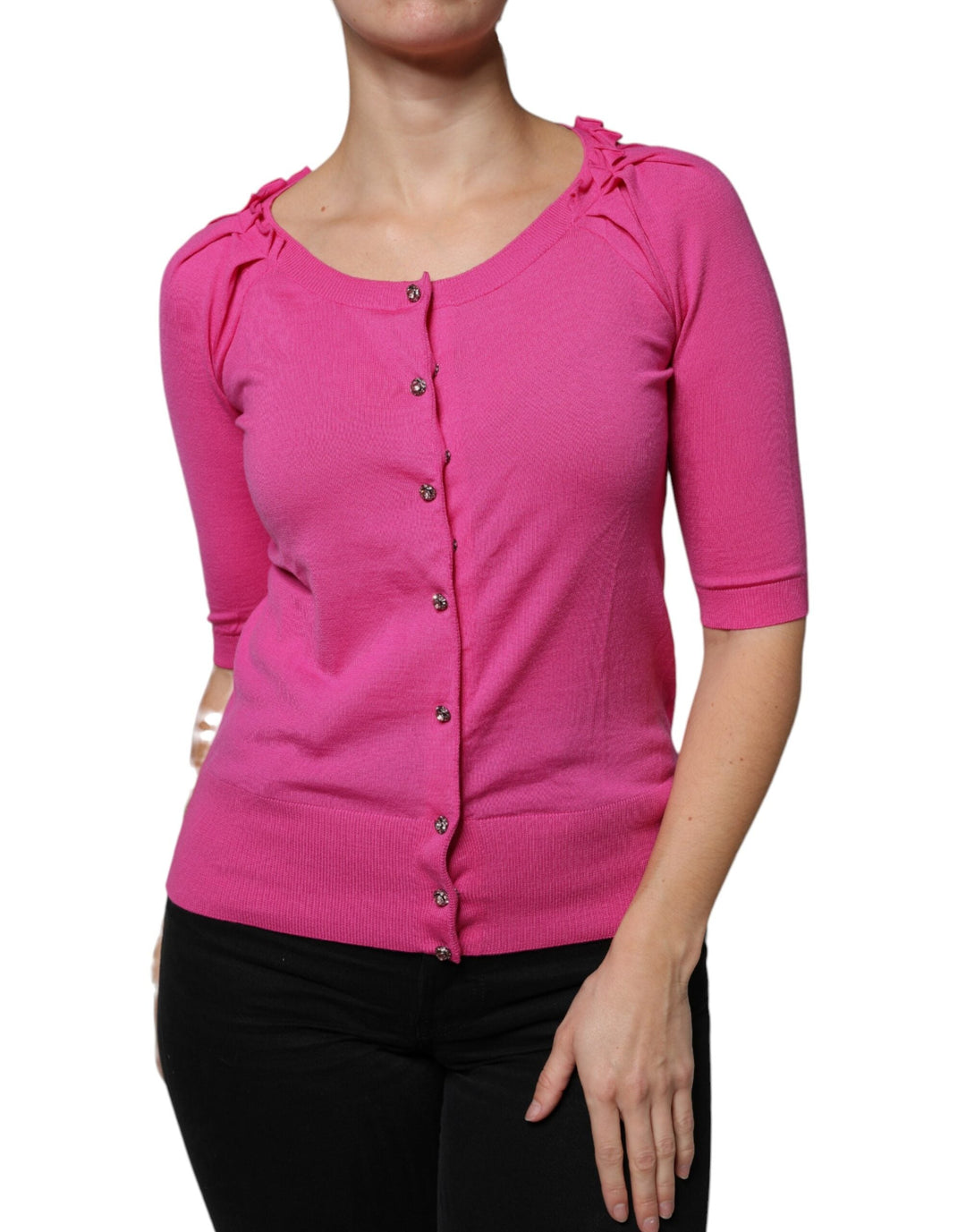 Women’s Dolce &amp; Gabbana Pink Wool Button Down Cardigan Sweater