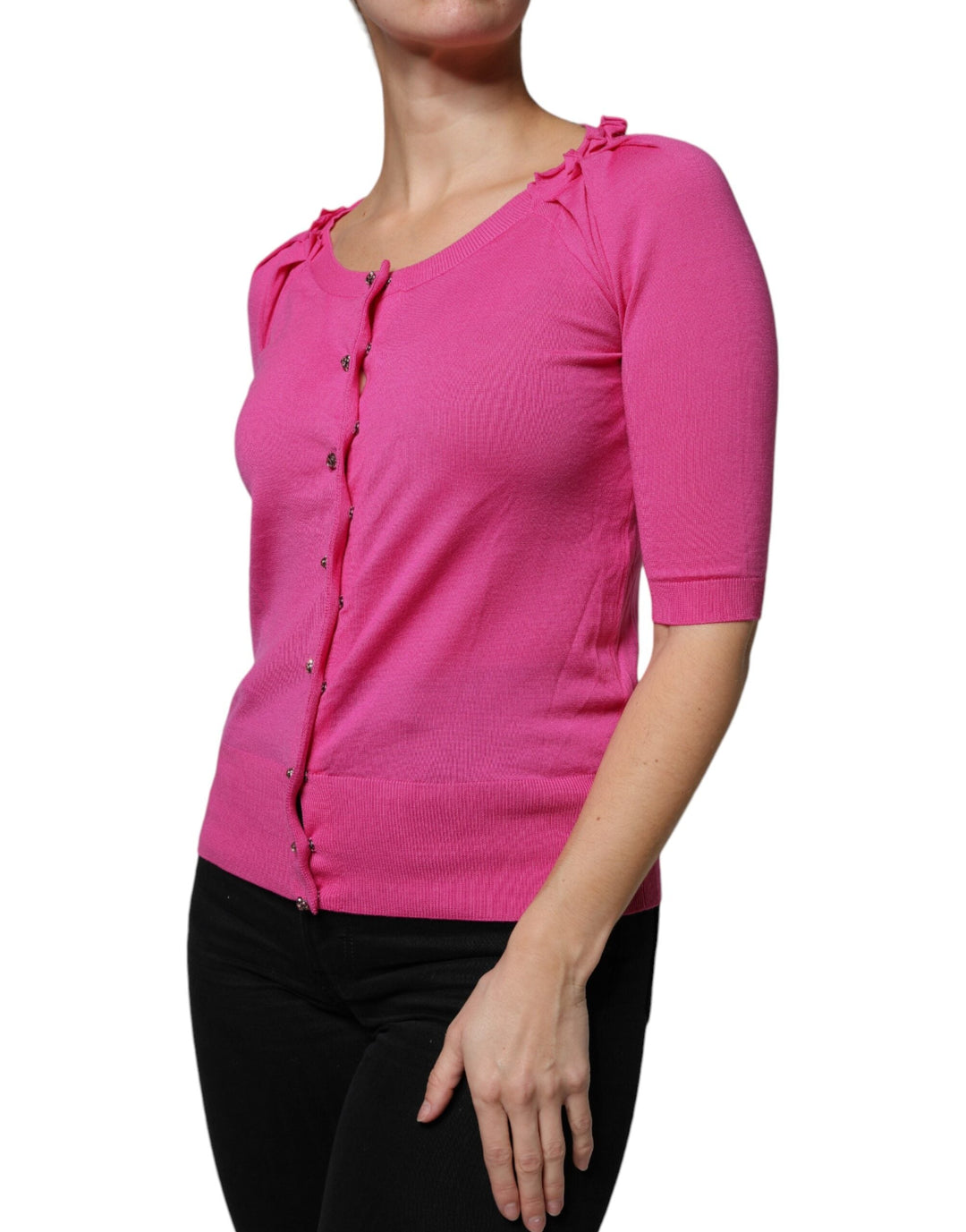 Women’s Dolce &amp; Gabbana Pink Wool Button Down Cardigan Sweater