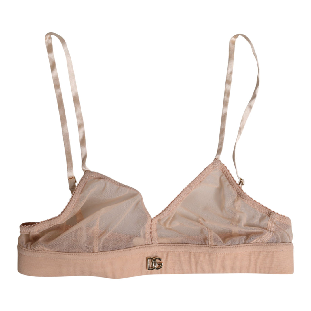 Women’s Dolce &amp; Gabbana Powder Pink Nylon Dg Logo Non Wire Bra Underwear