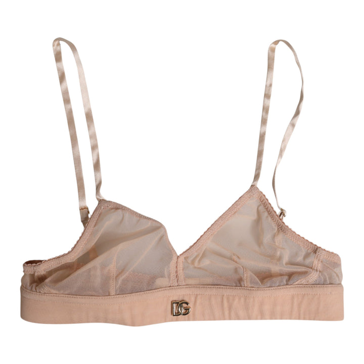 Women’s Dolce &amp; Gabbana Powder Pink Nylon Dg Logo Non Wire Bra Underwear