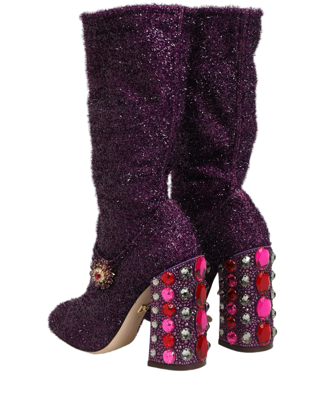 Women’s Dolce &amp; Gabbana Purple Crystal Lurex Fantasy High Boots Shoes