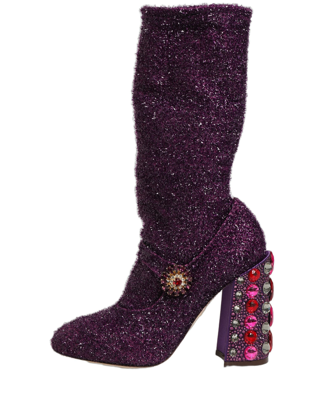 Women’s Dolce &amp; Gabbana Purple Crystal Lurex Fantasy High Boots Shoes