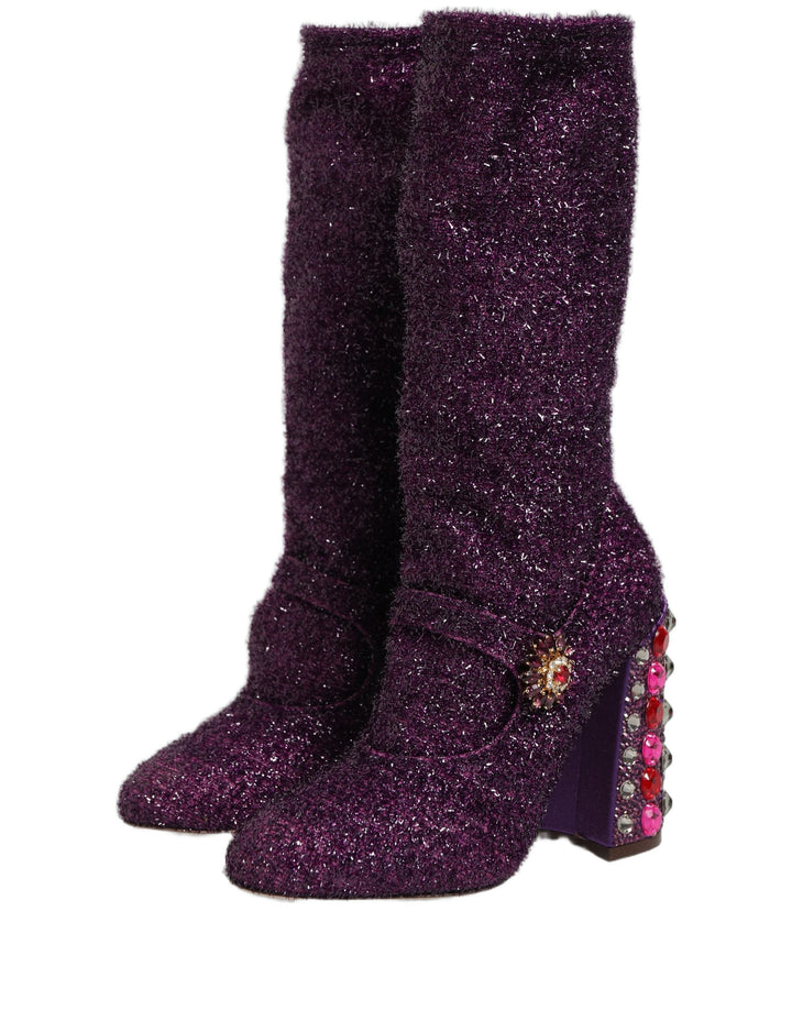 Women’s Dolce &amp; Gabbana Purple Crystal Lurex Fantasy High Boots Shoes