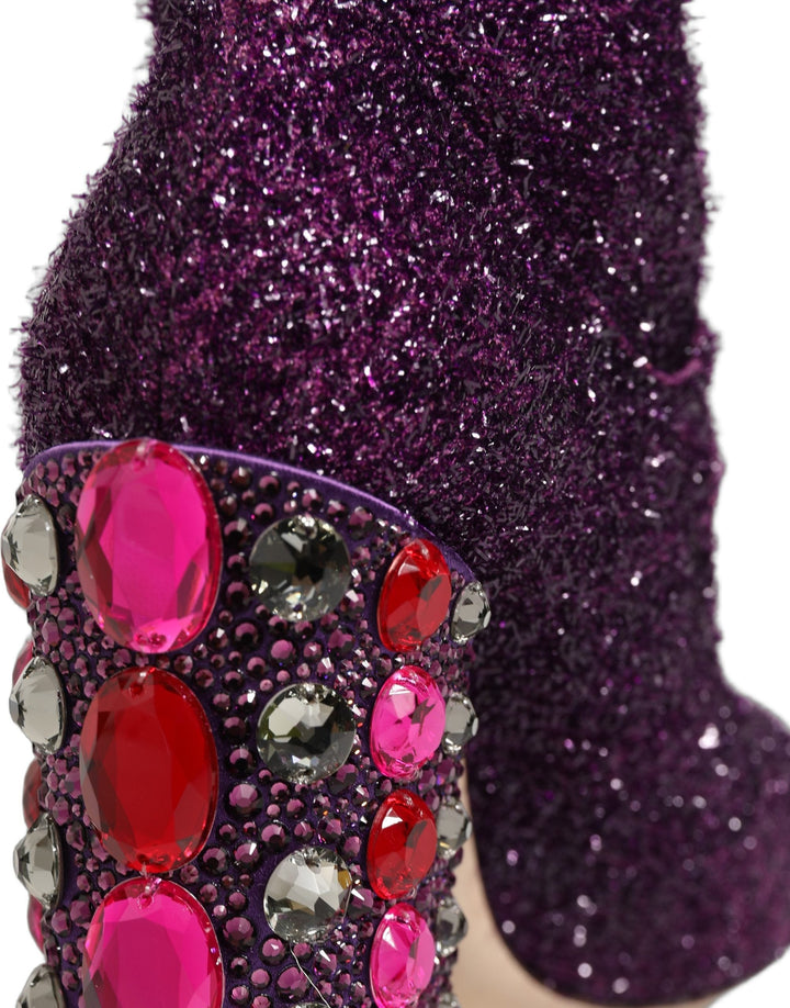 Women’s Dolce &amp; Gabbana Purple Crystal Lurex Fantasy High Boots Shoes