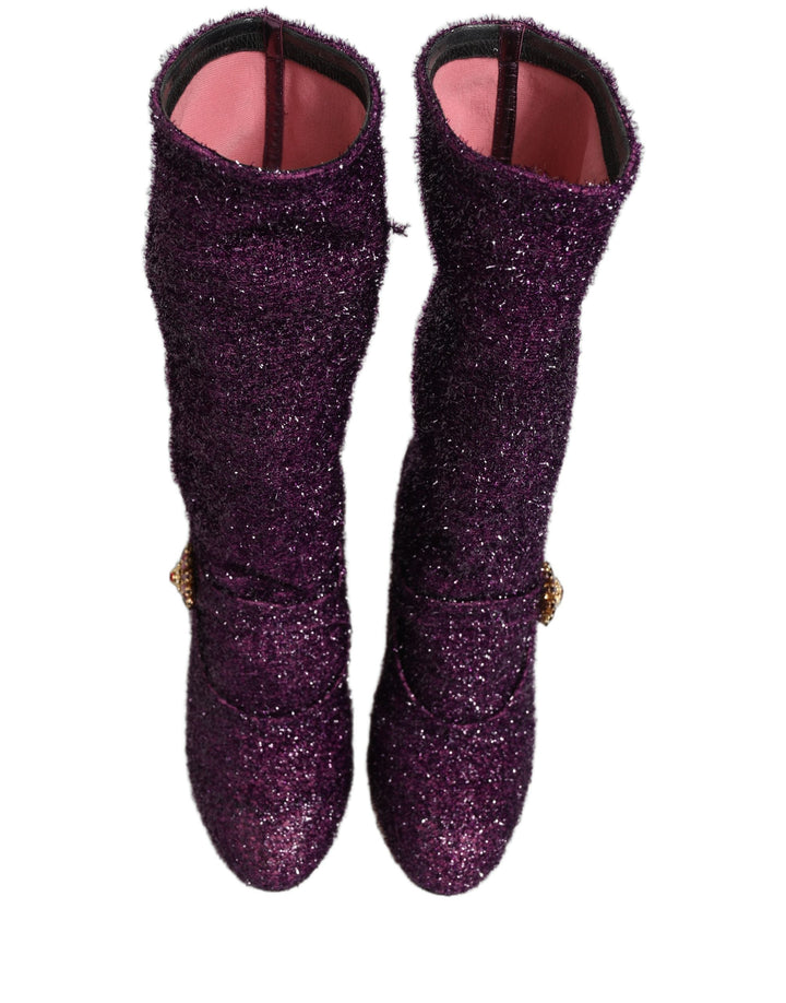 Women’s Dolce &amp; Gabbana Purple Crystal Lurex Fantasy High Boots Shoes