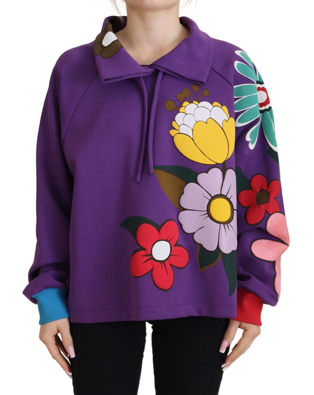 Women’s Dolce &amp; Gabbana Purple Floral Print Pullover Cotton Sweater