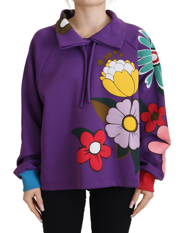 Women’s Dolce &amp; Gabbana Purple Floral Print Pullover Cotton Sweater