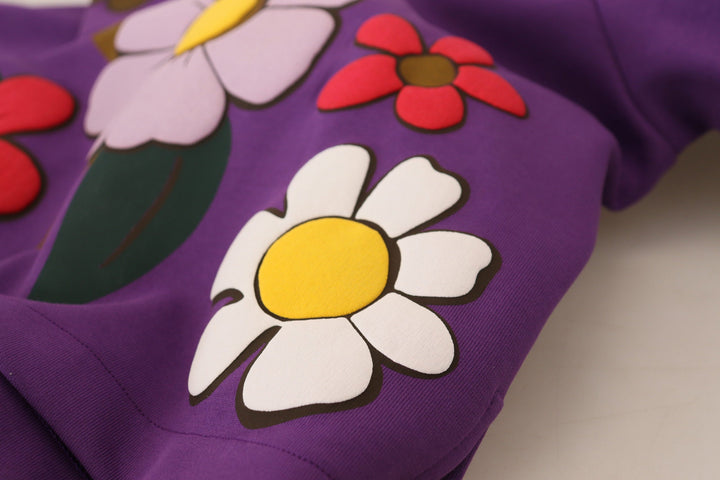 Women’s Dolce &amp; Gabbana Purple Floral Print Pullover Cotton Sweater
