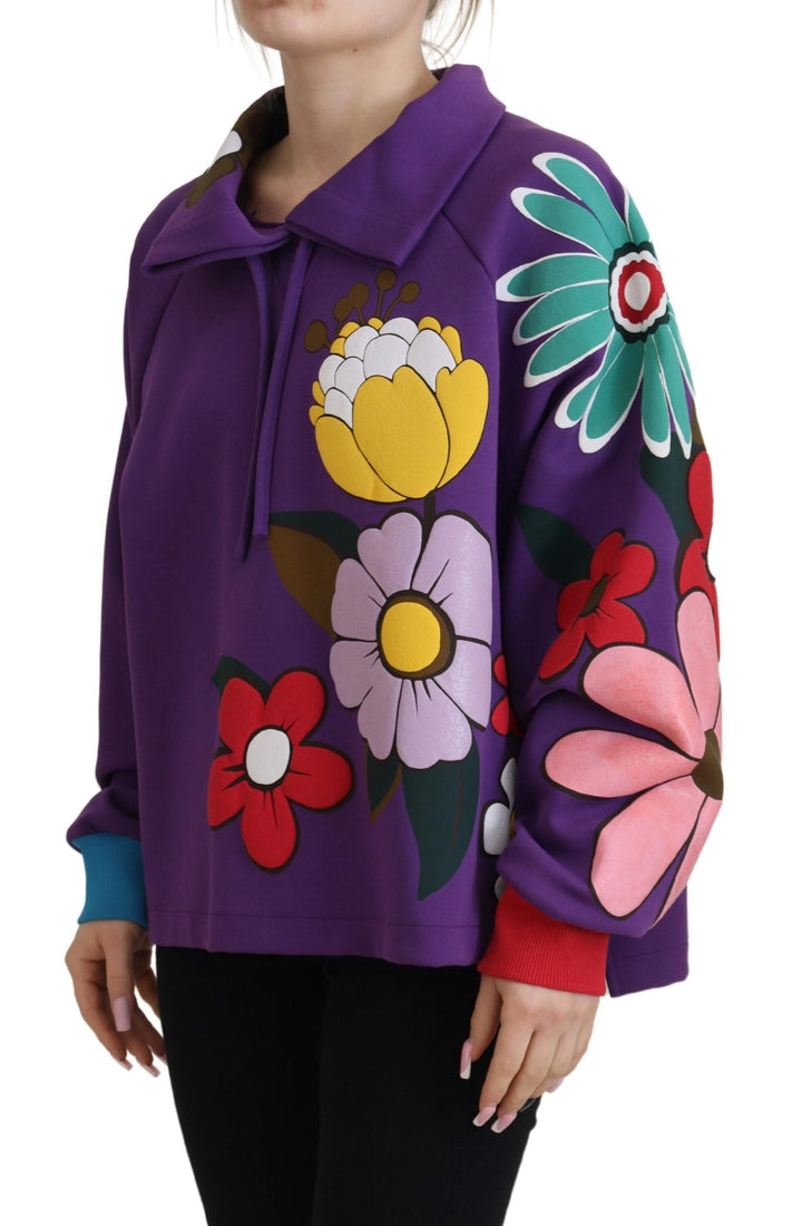 Women’s Dolce &amp; Gabbana Purple Floral Print Pullover Cotton Sweater