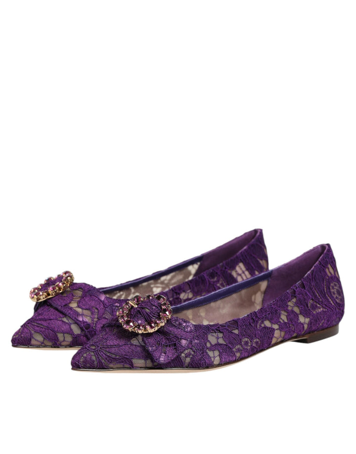 Women’s Dolce &amp; Gabbana Purple Taormina Lace Crystals Flats Shoes