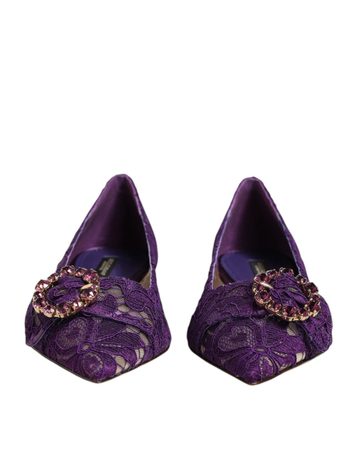 Women’s Dolce &amp; Gabbana Purple Taormina Lace Crystals Flats Shoes