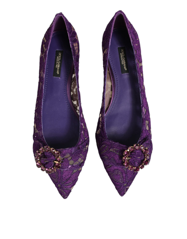 Women’s Dolce &amp; Gabbana Purple Taormina Lace Crystals Flats Shoes