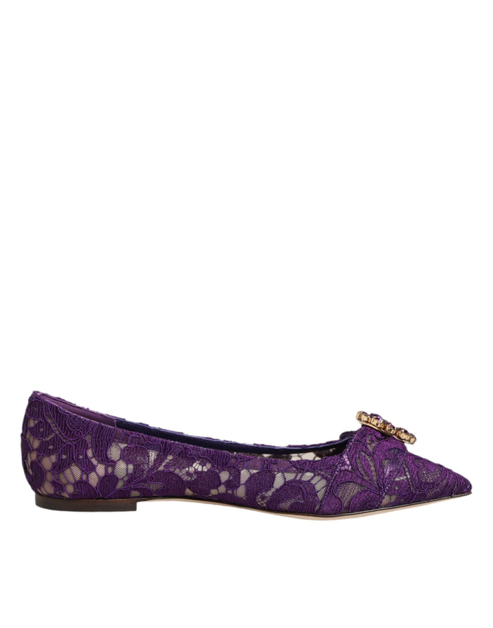 Women’s Dolce &amp; Gabbana Purple Taormina Lace Crystals Flats Shoes