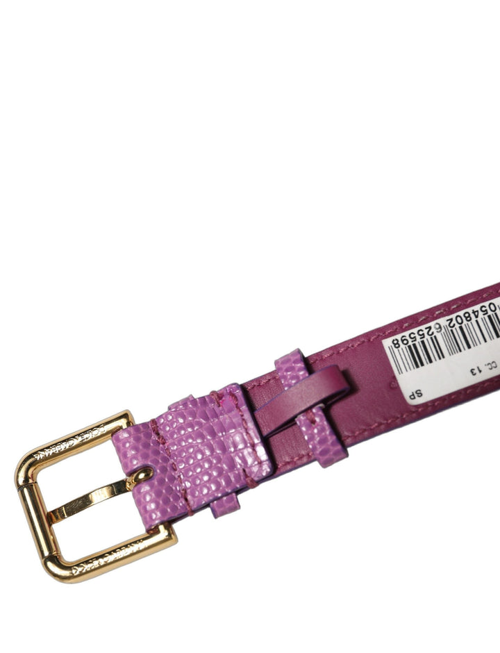 Women’s Dolce &amp; Gabbana Purple Textured Leather Gold Buckle Belt Strap Bracelet