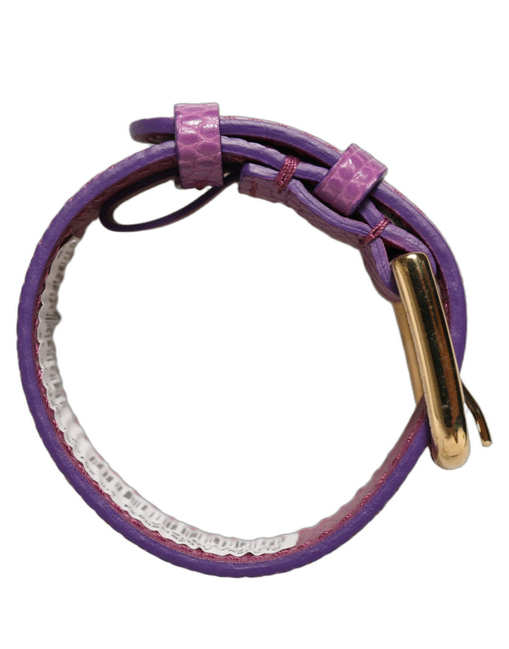 Women’s Dolce &amp; Gabbana Purple Textured Leather Gold Buckle Belt Strap Bracelet