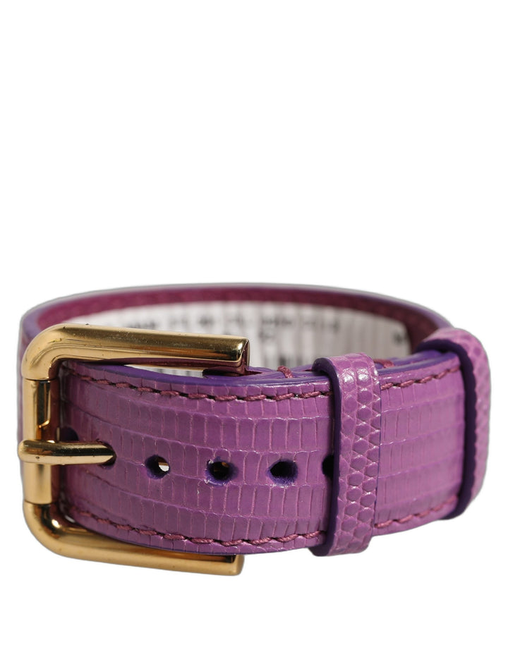 Women’s Dolce &amp; Gabbana Purple Textured Leather Gold Buckle Belt Strap Bracelet