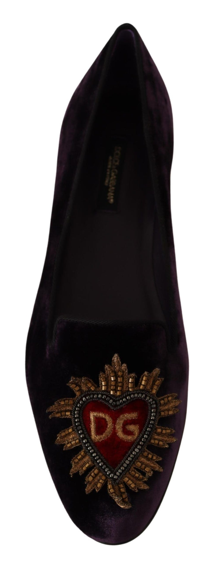 Women’s Dolce &amp; Gabbana Purple Velvet Dg Heart Loafers Flats Shoes