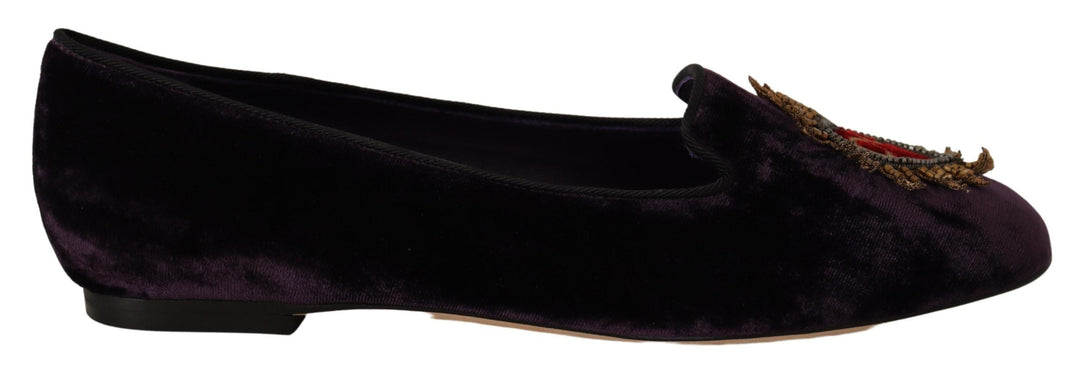 Women’s Dolce &amp; Gabbana Purple Velvet Dg Heart Loafers Flats Shoes