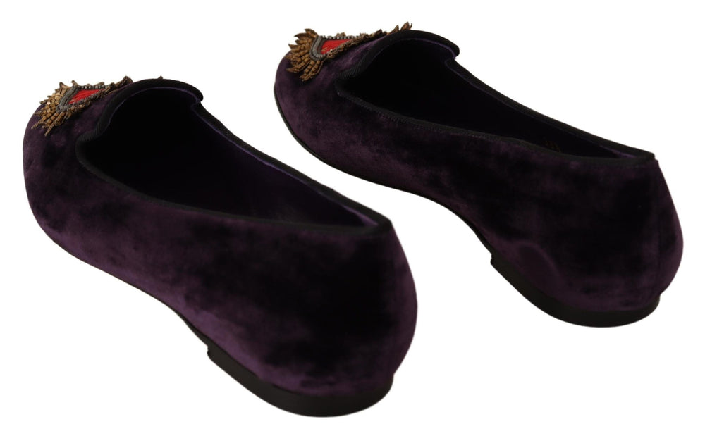 Women’s Dolce & Gabbana Purple Velvet Dg Heart Loafers Flats Shoes