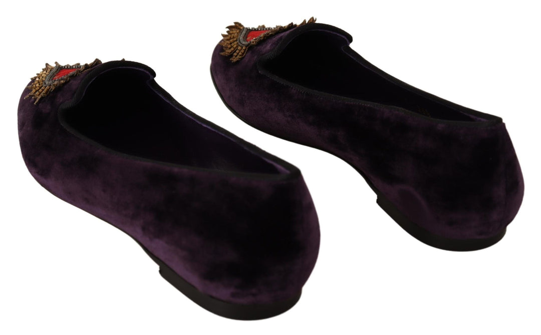Women’s Dolce &amp; Gabbana Purple Velvet Dg Heart Loafers Flats Shoes