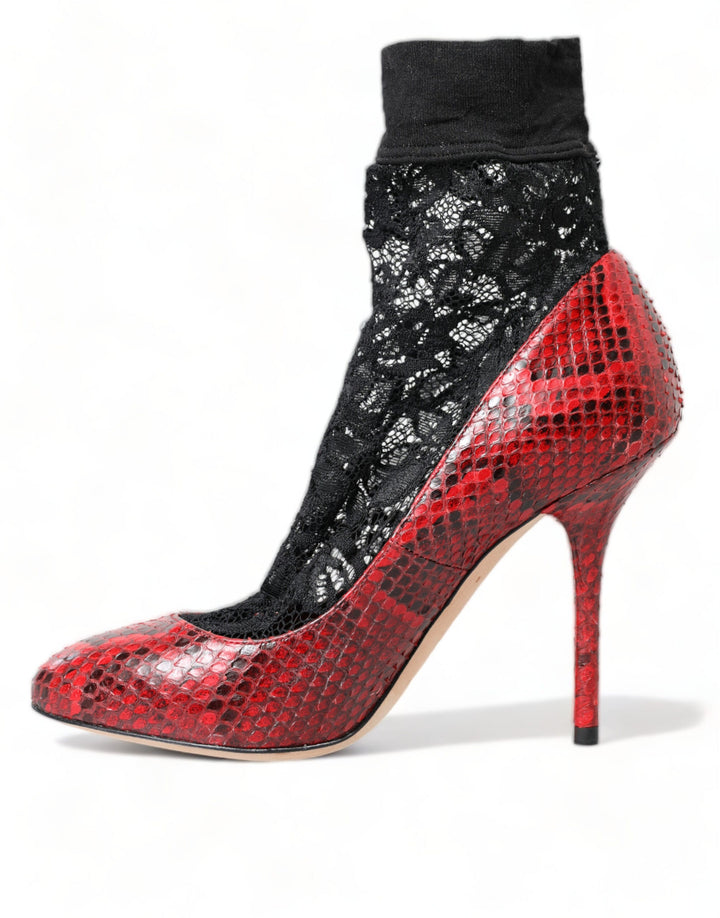 Women’s Dolce &amp; Gabbana Red Ayers Leather Lace Socks Pumps Shoes