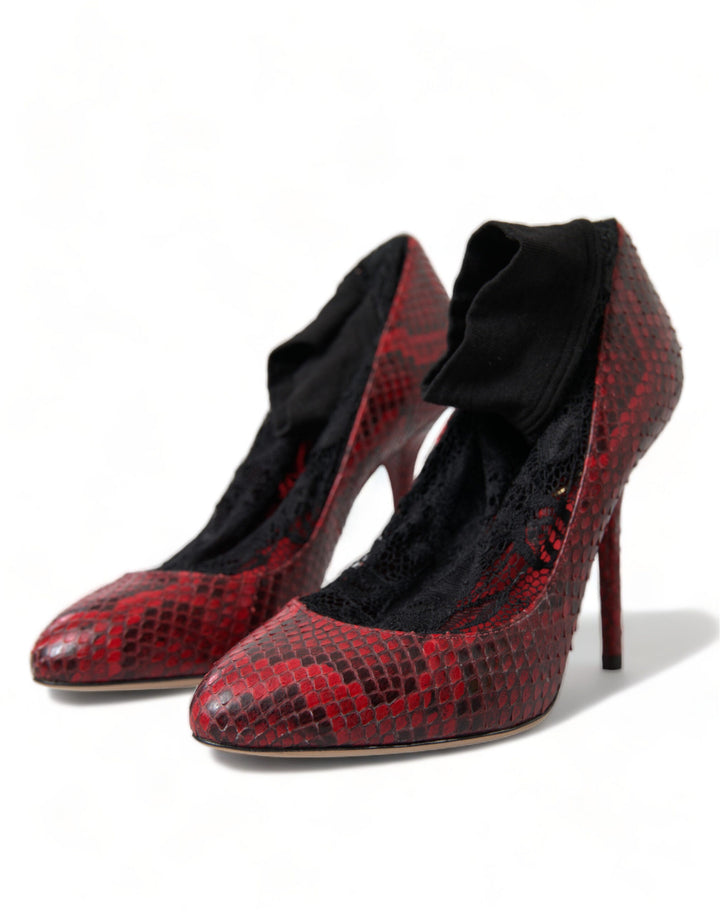 Women’s Dolce &amp; Gabbana Red Ayers Leather Lace Socks Pumps Shoes