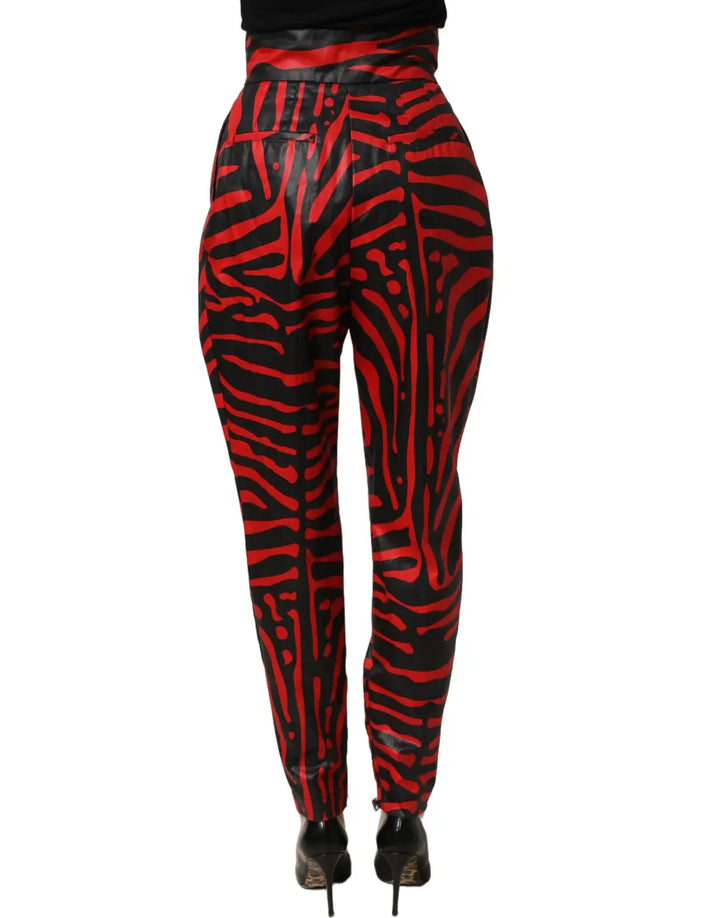 Women’s Dolce &amp; Gabbana Red Black Zebra Print Cotton Highwaist Pants