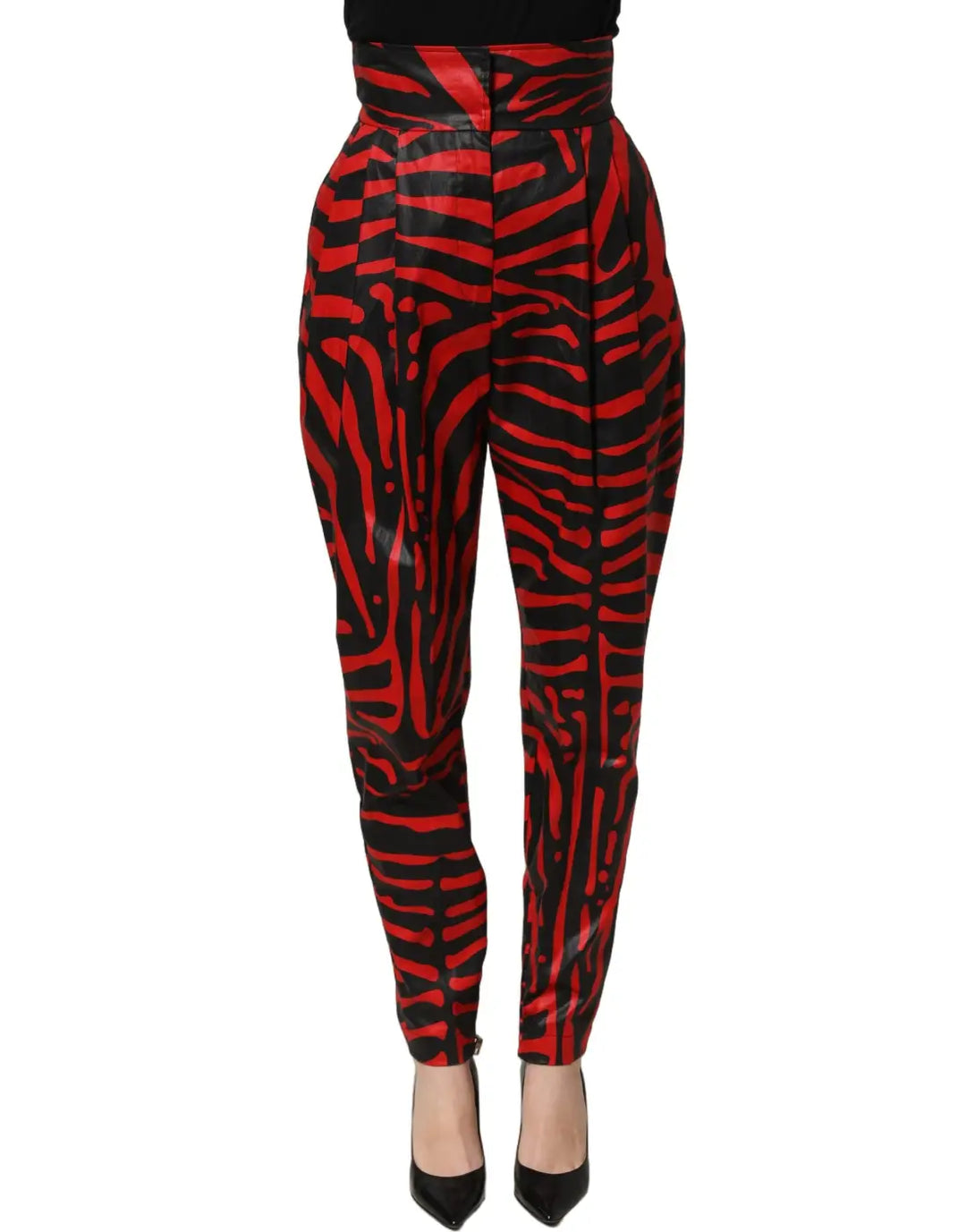 Women’s Dolce &amp; Gabbana Red Black Zebra Print Cotton Highwaist Pants