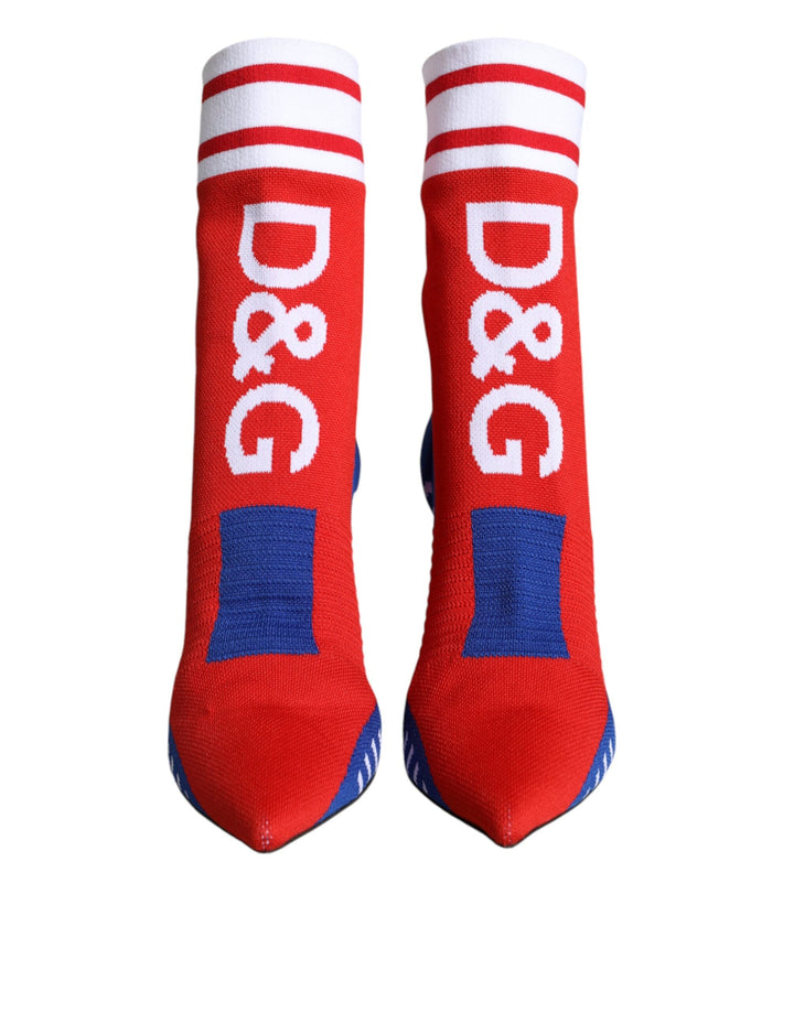 Botines estilo calcetín elásticos en rojo y azul de Dolce &amp;amp; Gabbana con logotipo