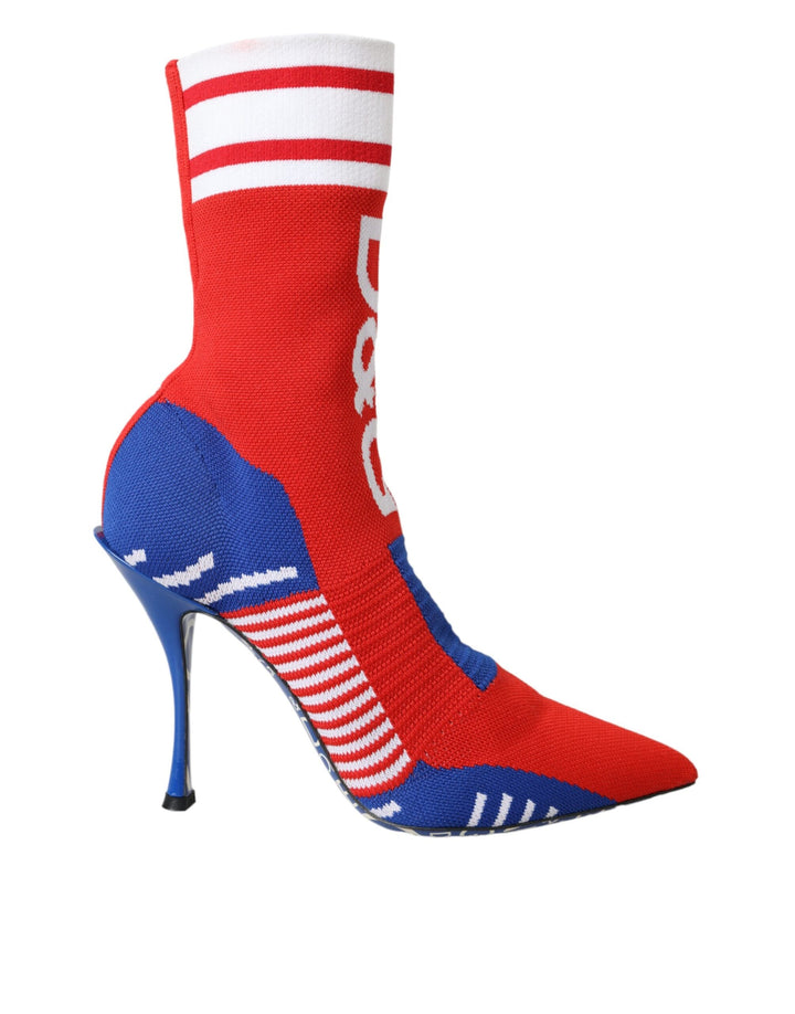 Women’s Dolce &amp; Gabbana Red Blue Stretch Sock Style Ankle Boots Logo Shoes