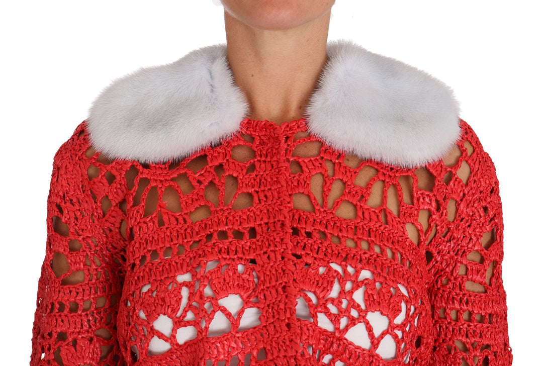 Women’s Dolce &amp; Gabbana Red Cardigan Crochet Knit Raffia Sweater