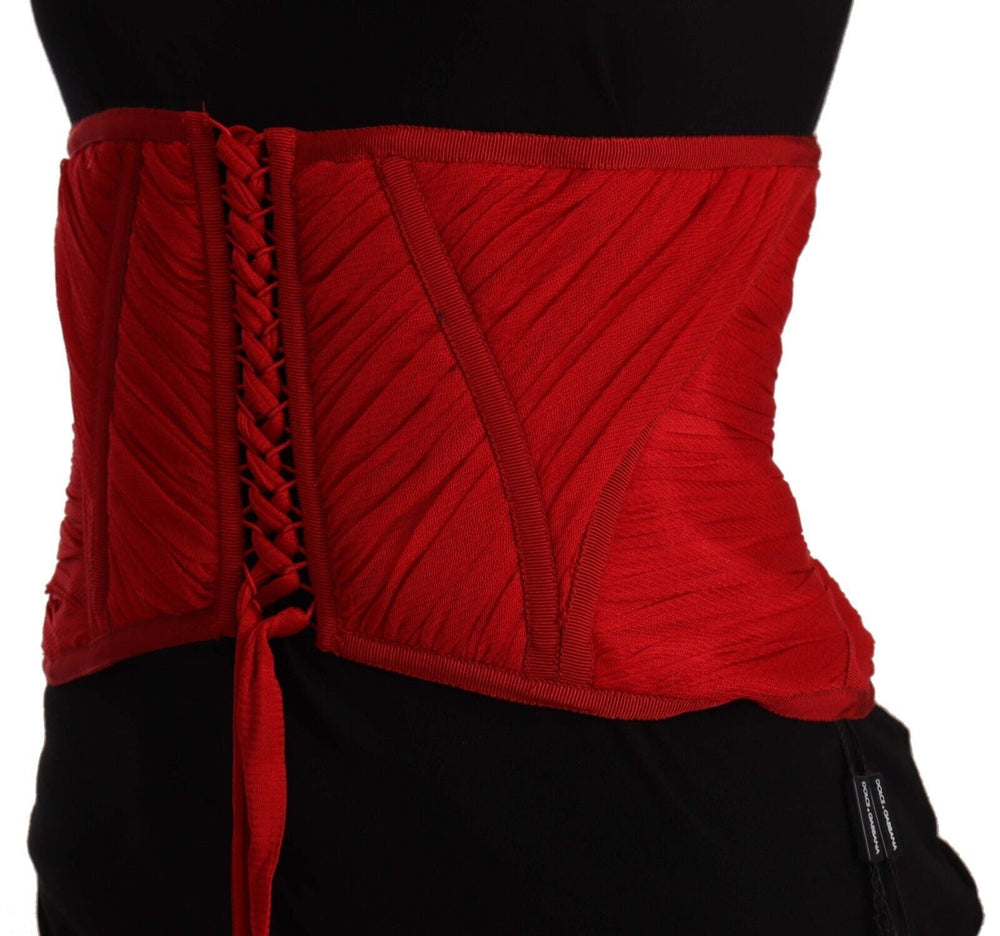 Women’s Dolce & Gabbana Red Corset Belt Stretch Waist Strap Silk Top