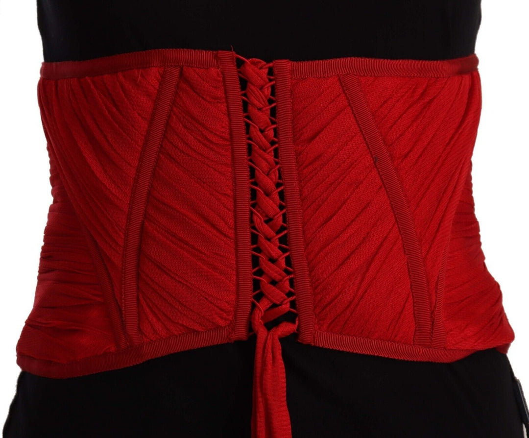 Women’s Dolce &amp; Gabbana Red Corset Belt Stretch Waist Strap Silk Top