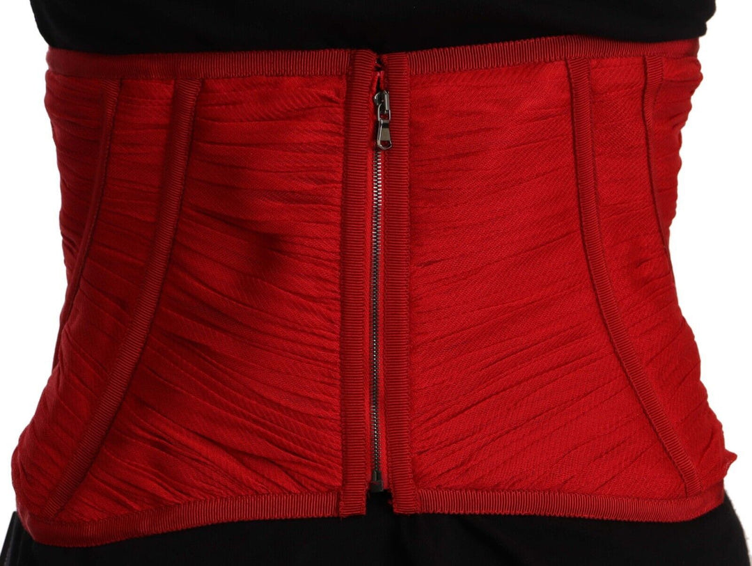 Women’s Dolce &amp; Gabbana Red Corset Belt Stretch Waist Strap Silk Top