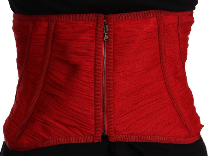 Women’s Dolce &amp; Gabbana Red Corset Belt Stretch Waist Strap Silk Top