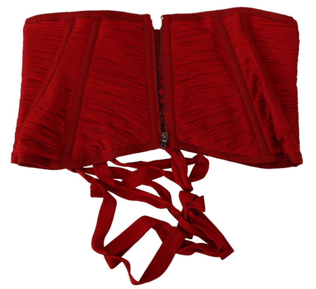 Women’s Dolce &amp; Gabbana Red Corset Belt Stretch Waist Strap Silk Top