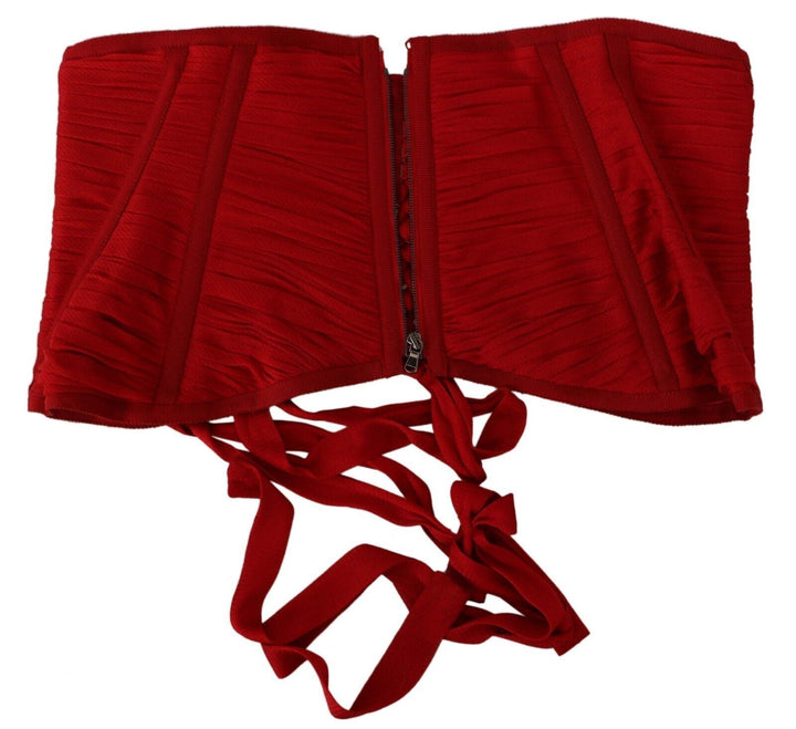 Women’s Dolce &amp; Gabbana Red Corset Belt Stretch Waist Strap Silk Top