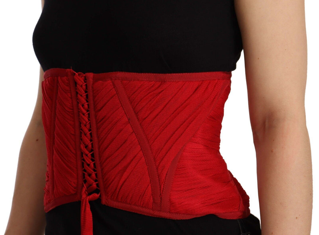 Women’s Dolce &amp; Gabbana Red Corset Belt Stretch Waist Strap Silk Top